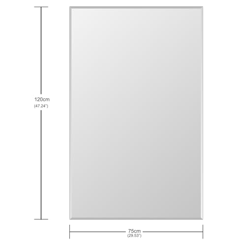 Ruomeng Rectangle Wall Mirror Frameless Bathroom Mirror 48” x 30" Beveled Edge Mirror for Vanity and Entryway - size: 48"L x 30"W