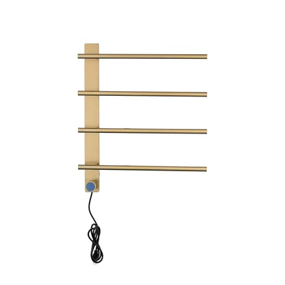 VJASS Electric Heated Towel Warmer with Timer, Wall Mounted Stainless Steel Towel Rack, 4-Bar Fast Heating Towel Drying Rack for Bathroom, Hardwired/Plug-in Options (Brushed Gold) - color: Brushed Gold