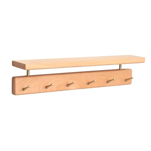 Walnut Wood Coat Rack with Shelf, Wall Mounted Entryway Organizer | Wall Mounted Coat Rack with Shelf, this wall shelf organizer stores coats, hats, bags and keys while saving entryway space. - color: beech, size: 18.11inch/6 hooks