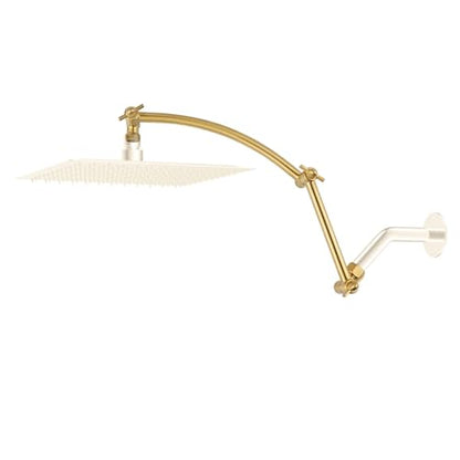 Hibbent All Metal 16'' Shower Head Extension Arm, Brushed Brass | Solid Brass Adjustable Shower Arm with Lock Joint, Flexible Height & Angle, Universal Connection Shower Head Extender - color: Brushed Brass, size: 16 Inch