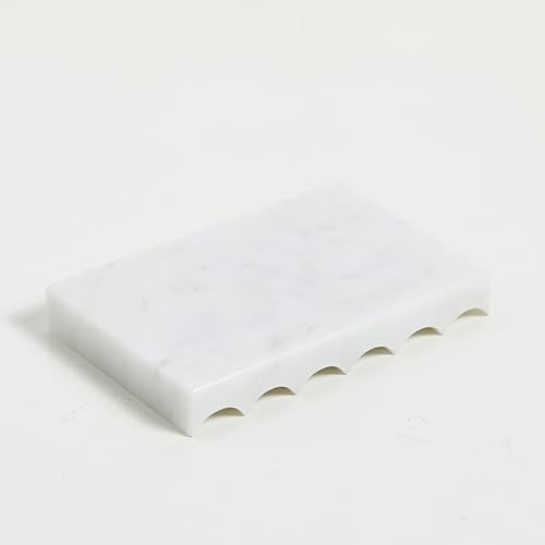 Luxurious Marble Soap Dish Jewelry Ring Tray - Rectangle Stone Soap Tray & Saver for Shower – Self Draining Soap Holder for Bathroom, Kitchen,Carrara White - color: Carrara White