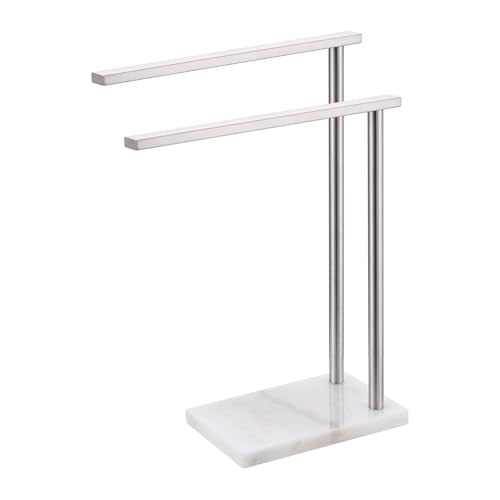 Free Standing Towel Rack Brushed Nickel 2-Tier Hand Towel Bars for Bathroom Vanity Countertop with Thicken Steady Marble Base, Stainless Steel AN7003BR - color: Brushed Nickel, size: 2-Bar