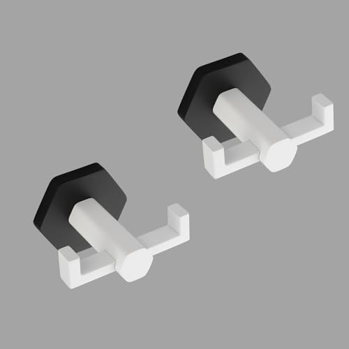 GERZWY White & Black Bathroom Double Towel Hook Stainless Steel Coat/Robe Clothes Hook for Bath Kitchen Modern Hotel Style Wall Mounted 2 Pack - color: White & Black