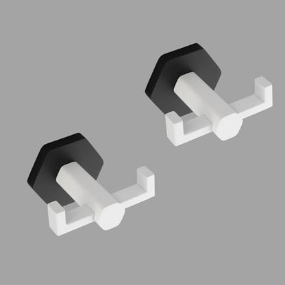 GERZWY White & Black Bathroom Double Towel Hook Stainless Steel Coat/Robe Clothes Hook for Bath Kitchen Modern Hotel Style Wall Mounted 2 Pack - color: White & Black