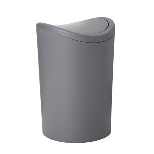 Superio MIni Bathroom Trash Can with Lid, Modern Grey Mini Waste Bin with Swing Lid (1 1/2 Gallon, 6 Liter) Plastic Garbage Can for Kitchen, Bathroom, Bedroom, Office, Under Desk (1, Grey) - color: Grey