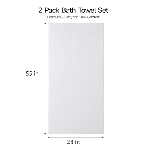 ecolook Soft Bath Towels 2 Pack, 100% Cotton Ultra Absorbent & Quick-Drying | Luxury Lightweight with Hanging Loop, White towels for Bathroom Shower Gym Travel - color: White