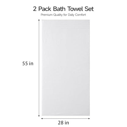 ecolook Soft Bath Towels 2 Pack, 100% Cotton Ultra Absorbent & Quick-Drying | Luxury Lightweight with Hanging Loop, White towels for Bathroom Shower Gym Travel - color: White