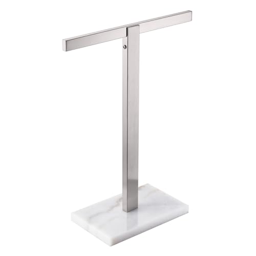 KOKOSIRI Hand Towel Bar Stand Towel Rack with Marble Base for Bathroom Kitchen Vanity Countertop, Brushed Stainless Steel 15.7'' Height THS0002-SM-BR - color: Brushed Nickel, size: 1-Bar
