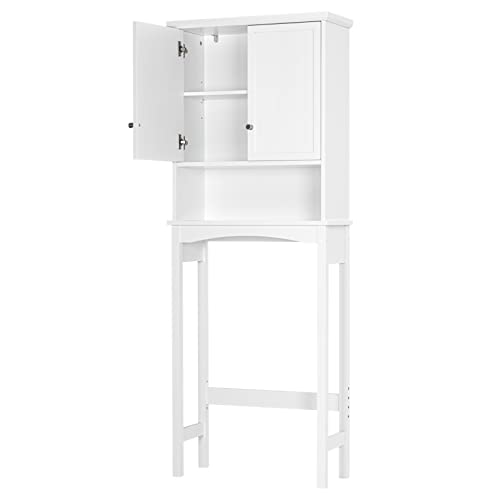 UTEX Over the Toilet Storage Cabinet with Doors, Adjustable Shelf, White | Raised-Panel Doors, Adjustable Interior Shelf, Open Storage, Anti-Tip Device, 33-Inch Clearance, FSC-Certified Wood