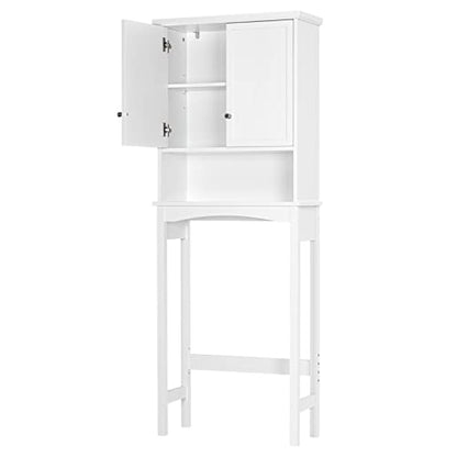 UTEX Over the Toilet Storage Cabinet with Doors, Adjustable Shelf, White | Raised-Panel Doors, Adjustable Interior Shelf, Open Storage, Anti-Tip Device, 33-Inch Clearance, FSC-Certified Wood