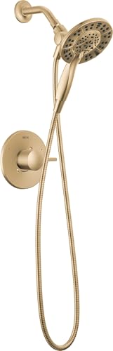 Delta Faucet Albion 14 Series Single-Handle Shower Faucet, Gold Shower Trim Kit with 4-Setting In2ition 2-in-1 Dual Hand Held Shower Head with Hose, Champagne Bronze T142855-CZ-I (Valve Not Included) - color: Champagne Bronze