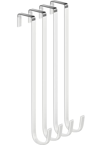 Single Long Over Door Steel Hooks 4 Pack Fit 1-3/8" Door 12" White | Plastic Coated Rubber Feel Towel Rack Robe Coat Shoe Wreath Hanger No Damage No Scratch for Bathroom Heavy Duty Thin Top