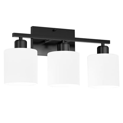 Black Bathroom Light Fixtures Over Mirror 18 Inches | Rustproof 3-Light Vanity Lights Over Mirror, E26 Standard Socket, Milky White Glass Shades, Bulbs Not Included - color: Black-3 Light