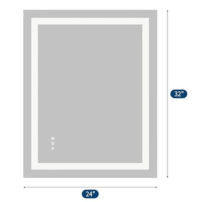24x32 LED Vanity Mirror for Bathroom, Dual Backlit & Front Lighting, 3CCT Dimmable, Anti-Fog, Shatterproof Tempered Glass, ETL Certified, Memory Feature, Modern Frameless Wall Mirror with Lights