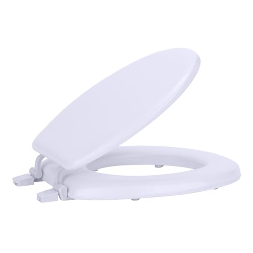 PowerSellerUSA Round Toilet Seat, Adjustable Hinges Wood Toilet Seats with Non Slip Grip Tight Bumpers, Standard Heavy Duty Wooden Bathroom Toilet Seat Close Lid Set, White - color: White - Wood, size: 17" Standard