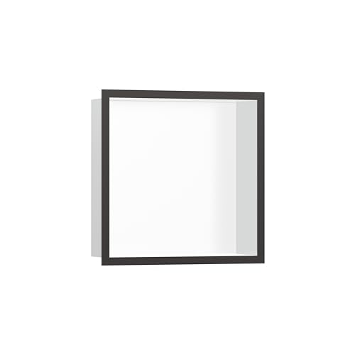 hansgrohe XtraStoris Individual Recessed Wall Niche Matte White with Design Frame 12"x 12"x 4" in Brushed Black Chrome, 56099340 - color: Brushed Black Chrome