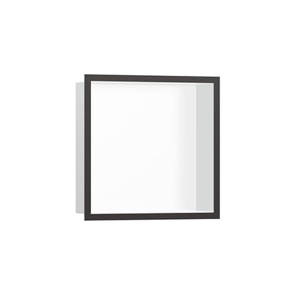 hansgrohe XtraStoris Individual Recessed Wall Niche Matte White with Design Frame 12"x 12"x 4" in Brushed Black Chrome, 56099340 - color: Brushed Black Chrome