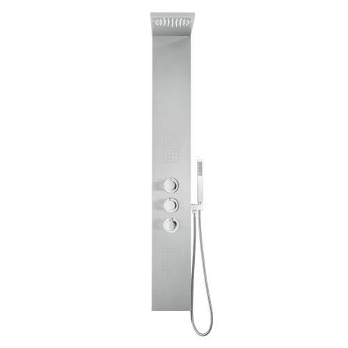Blue Ocean ™ 56" Stainless Steel SPS8729 Thermostatic Shower Panel Column System with Rainfall Shower Head, Body Nozzles, and Handheld Shower Head, Shower Tower - style: 56 inch stainless steel
