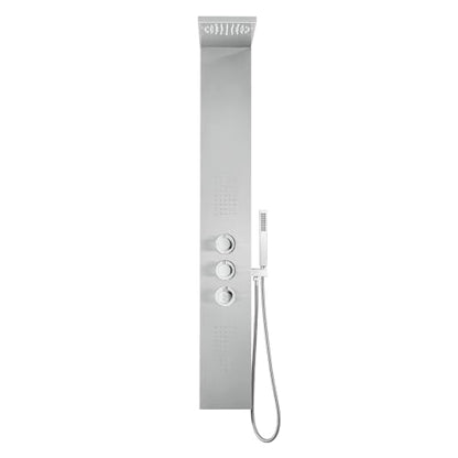 Blue Ocean ™ 56" Stainless Steel SPS8729 Thermostatic Shower Panel Column System with Rainfall Shower Head, Body Nozzles, and Handheld Shower Head, Shower Tower - style: 56 inch stainless steel
