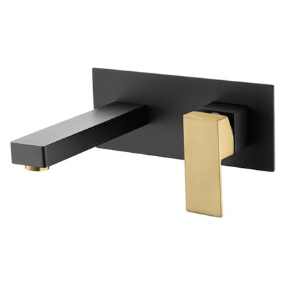 SUMERAIN Wall Mount Bathroom Faucet Black and Gold Finish, Lavatory Vessel Sink Faucet with Rough in Valve - color: Black and Gold, size: Right-Handed