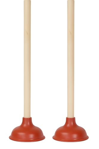 Bexter 19-Inch Toilet Plunger, Pack of 2 – Wooden Handle & Heavy-Duty Rubber Cup for Toilets, Sinks & Drains – Auburn