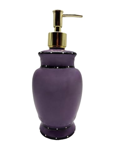 ACK Ceramic Hand Painted Tuscany Purple Ruffle Refillable Soap/Lotion Dispenser, Lotion Jar, Kitchen Décor, Bathroom Décor - color: Purple