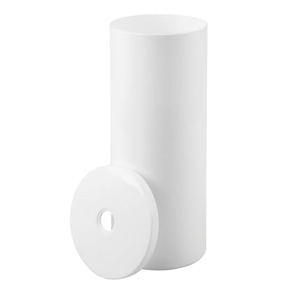 iDesign Freestanding Toilet Paper Canister with Lid, White | For 3 Extra Rolls, Made in USA - color: White, size: Pack of 1, style: Lid With Hole