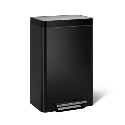 KOHLER K-20956-BST Dual Compartment Step Trash Can, Liner, Black Stainless - color: Black Stainless Steel, size: 11 Gallon - Dual Compartment