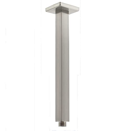 Ceiling Mount Shower Arm with Flange 20 Inches Square Straight Extender Extension Pipe Replacement, Long Shower Arm For Fixed Rain Shower Head or High Ceiling,Brushed Nickel - color: Brushed Nickel, style: 20inch