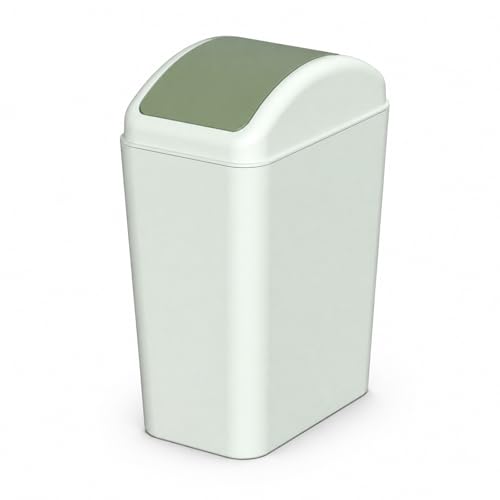 4.5 Gallon Plastic Swing Lid Trash Can, Slim Garbage Bin, Green | Trash Bin with Lid, Waste Basket Swing Top - color: Green