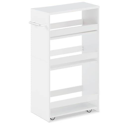 MARTY Rolling Storage Cart 8” Wide Laundry Storage Between Washer and Dryer | Slim Storage Cart with Wheels, Wood Narrow Laundry Storage Cart, Shelving Utility Cart for Kitchen Bathroom Laundry, White - color: All White, size: 7.9"D x 15.75"W x 31.5"H