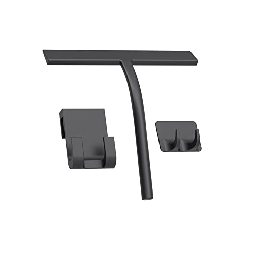 Silicone Shower Squeegee, Black, 9 inch | All-Purpose, For Shower Glass Door Window Mirror Tile Car Walls, 2 Hooks Included, Bathroom Accessories - size: 9 inch( 2hooks)