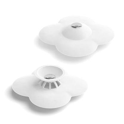 Umbra Bloom Drain Stop, Bathtub Drain Hair Catcher, 3-Inch, White | Silicone material, flexible and durable, fits standard drains, wipe or rinse clean, rust resistant - color: White