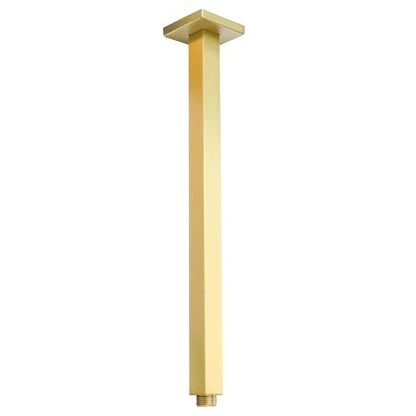 Brushed Gold Shower Arm with Flange and Teflon Tape for High Ceiling or Fixed Rain Showerhead, Universal Connection 16-inch Square Straight Shower Head Extender Extension Pipe, 304 Stainless Steel - color: Brushed Gold, style: 16inch