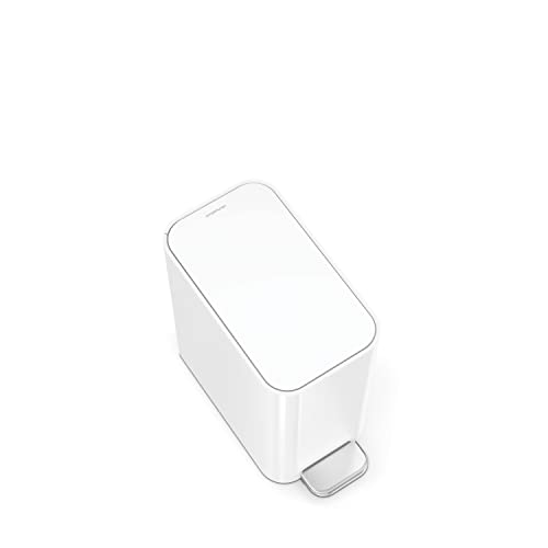simplehuman Slim Step Can, 5L / 1.3 Gallon Compact Bathroom Trash Can, Liner Pocket®, Sleek Internal Hinge, 150,000-Step All-Steel Pedal, Lid Shox® Silent Close, White Steel - color: White, size: 5L