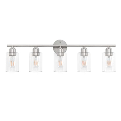 Bathroom Vanity Light Fixtures Brushed Nickel Bathroom Lighting Fixture, 5 Lights Bathroom Light Fixture Over Mirror, Modern Black Vanity Light, Wall Sconces with Glass Shades - color: Brushed Nickel, size: 5 Lights