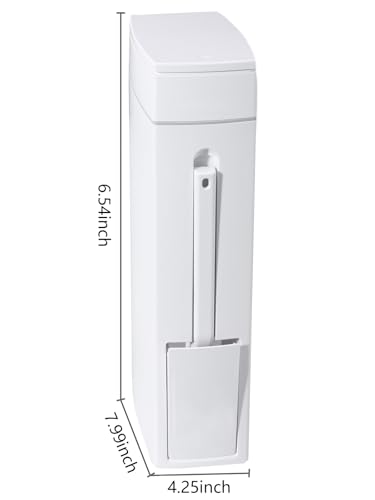 Slim Trash Can,Bathroom Trash Can with Toilet Brush and Holder Set 4.5 Liter / 1.2 Gallon Press-Type Plastic Garbage Can Slim Rectangular Trash Bin for Toilet ﻿, white, 5CC1101247