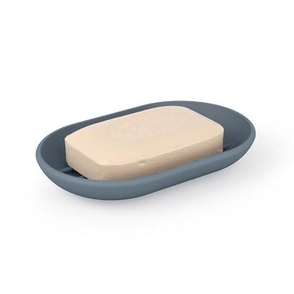 Umbra Touch Soap Dish, Plastic Soap Holder with Drainage, Slate Blue | Rounded edges, raised ridges for drying, easy to clean, bathroom sink or counter - color: Slate Blue