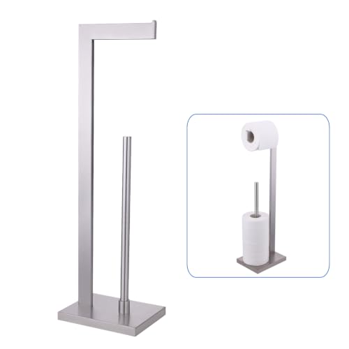 Toilet Paper Stand with Reserve - Brushed 304 Stainless Steel, Free Standing Bathroom Tissue Holder Storage for Extra Rolls - color: Brushed