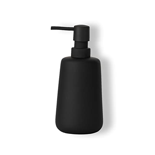 Matte Black Ceramic Soap Dispenser, 13 oz Refillable Bathroom or Kitchen Countertop Dispenser with Soft Touch Rubber Coating | Rubber Paint Finish, Smooth Relaxing Touch, Sleek Modern Shape, Elegant Countertop Accent, Minimal Bathroom Kitchen Decor - colo