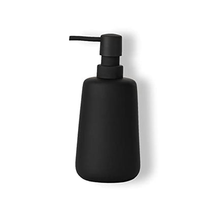 Matte Black Ceramic Soap Dispenser, 13 oz Refillable Bathroom or Kitchen Countertop Dispenser with Soft Touch Rubber Coating | Rubber Paint Finish, Smooth Relaxing Touch, Sleek Modern Shape, Elegant Countertop Accent, Minimal Bathroom Kitchen Decor - colo