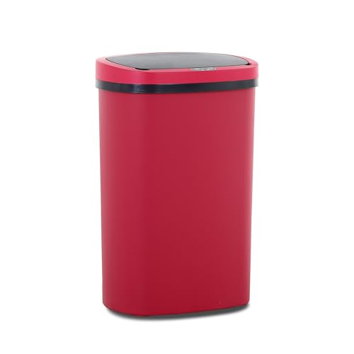 13 Gallon Trash Can,Soft Close Large Garbage Can with Lid,Automatic Indoor Smart Trashcans for Kitchen,Waterproof Trashcans for Kitchen,Touch-Free Trash Can,RED - color: Red, style: 1 piece