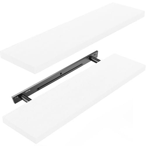 AMADA HOMEFURNISHING Floating Shelves Wall Mounted, 24 x 7 Inch Wall Shelves for Bathroom, Bedroom, Living Room, White Shelves Set of 2 - color: White, size: 24 inches