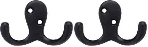 Liberty Hardware B59104Z-FB-C Double Prong Robe Hook, Flat Black (Pack of 2)