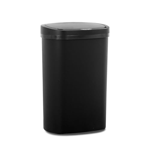 Automatic 13 Gallon Garbage Can with Soft Close,Indoor Smart Large Trashcans with Lid for Kitchen,Motion Sensor Touchless Trash Bin for Kitchen,Touch-Free,Plastic,Black - color: Black, style: 1 piece