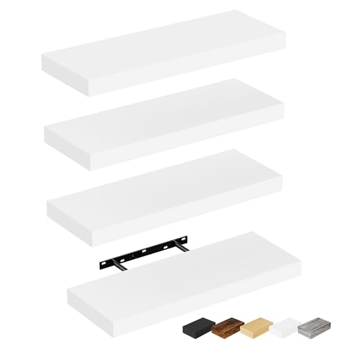 Bellsal Floating Shelves for Wall, White Engineered Wood Wall Shelf Set of 4, 16" Wall Mounted Floating Shelf for Kitchen, Living Room, Bedroom, Bathroom Storage, Book Shelf for Walls Home Decor - color: White, size: 4 pcs: 15.7*5.7