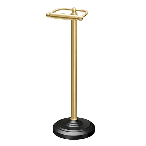 Gatco 1436MXB, Freestanding Toilet Paper Holder, 22” H, Matte Black Polished Brass/Floor Standing Weighted Base Toilet Paper Holder Stand - color: Matte Black Polished Brass