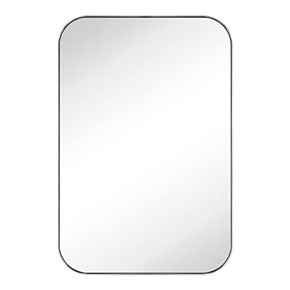 24x36'' Brushed Nickel Rounded Rectangle Bathroom Vanity Wall Mirror Silver Stainless Steel Metal FramedRectangular Bathroom Mirror, Vertical and Horizontal Hanging