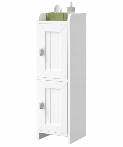 Akxomel Small Bathroom Cabinet Narrow Toilet Paper Organizer White | 7.9''D x 7.9''W Bathroom Organizer and Storage Cabinet for Small Space, Slim Corner Unit with Adjustable Shelf - color: White, size: 7.9''D x 7.9''W x 27.6''H