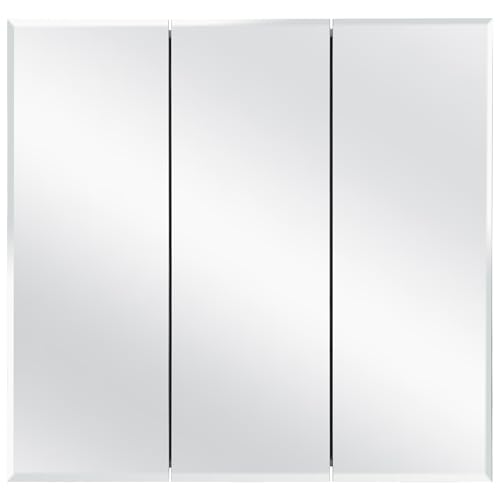 Design House Cyprus 30-in. Wide Medicine Cabinet, 3 Frameless Mirrored Doors, 2 Adjustable Shelves, Pre-Assembled, Surface or Recess Mounted, White, 30.0 in. W x 4.4 in. D x 30.0 in. H, 59749 | Adjustable Shelves, Wall Mount, Contemporary/Modern, Wood, Ba